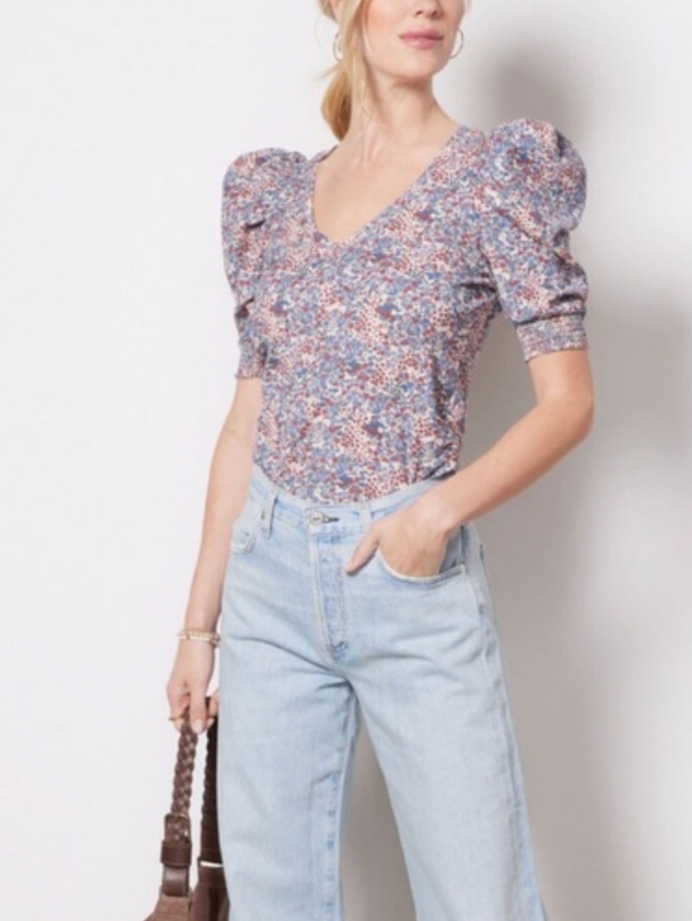 Nation LTD Floral Puff Sleeve Celine Top Size XS NWOT Cottagecore Prairie Chic - Picture 5 of 6